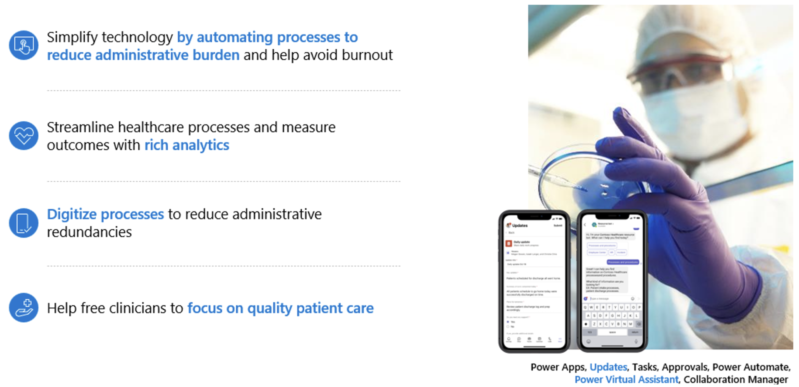 A scientist analyzing samples with digital healthcare apps on smartphones displayed, symbolizing modern medical tech integration.