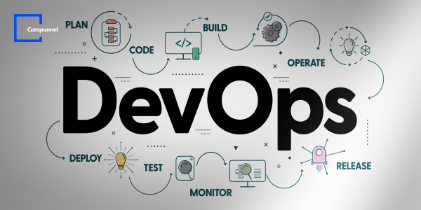 This image features a graphic centered around the term "DevOps," written in large, bold letters. Surrounding the word are various symbols and icons connected by dotted lines, representing different stages and activities in the DevOps lifecycle. Clockwise from the top left, the stages include "PLAN" with a clipboard icon, "CODE" with brackets symbolizing coding, "BUILD" with cogs indicating construction or compilation, "OPERATE" with a gear and wrench, "RELEASE" with a rocket ship symbolizing deployment, "MONITOR" with a magnifying glass indicating performance tracking, "TEST" with a checkmark for quality assurance, and "DEPLOY" with a lightbulb representing implementation