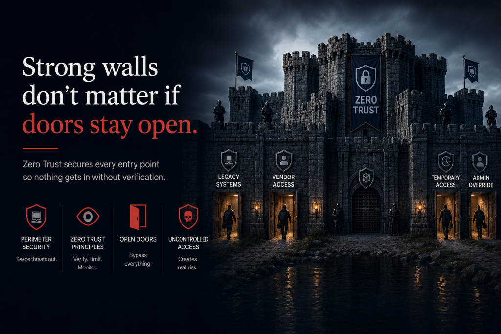 Strong walls don't matter if doors stay open.